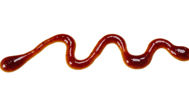 Isolated rich, glossy barbecue sauce squirt with dark spice specks, perfect for food