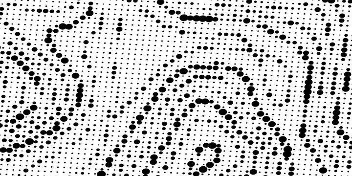 Black halftone dot gradient abstract background with fading dots pattern on transparent background