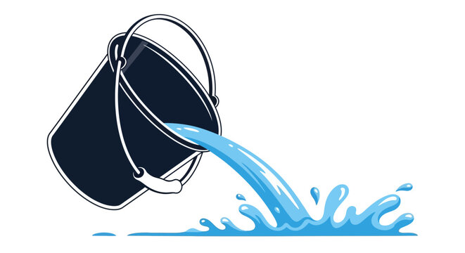 Graphic of a dark bucket spilling vibrant blue water, generating a clear splash effect
