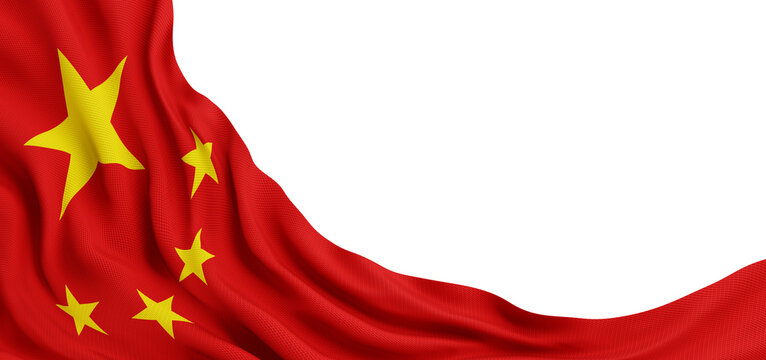 Chinese flag with fabric weave texture flowing isolated on transparent background with copy space design for China golden week banner 3D render