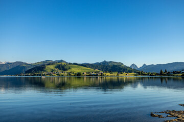 Fototapeta premium Swiss Mountainscapes around Einsiedeln and Sihlsee in Cantown Schwyz, Switzerland