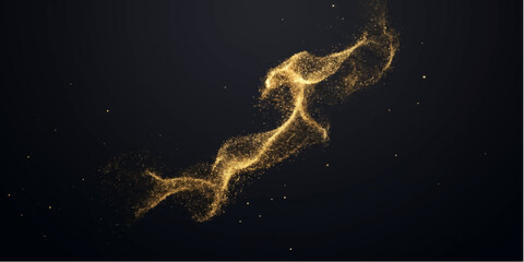 Golden particles swirl and dance in an abstract, ethereal display against a dark, mysterious background, evoking a sense of magic and wonder. © DreamPixel Art