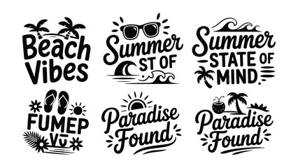 Summer vacation typography and icons with beach and paradise themes  Graphic Resources © Md