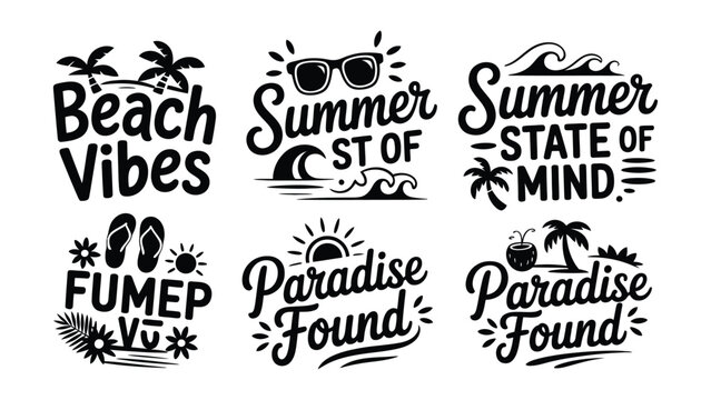 Summer vacation typography and icons with beach and paradise themes  Graphic Resources