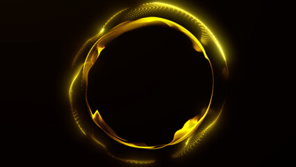 Golden glowing particle energy ring on dark background, luxury digital portal loop for futuristic technology, science visuals, and elegant intros © Aksver