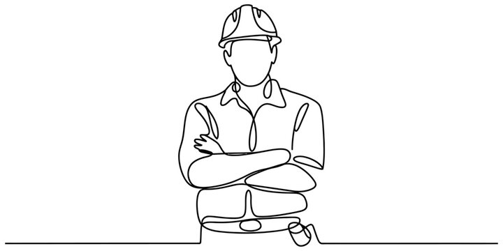 Confident Worker Standing Arms Crossed in Hard Hat