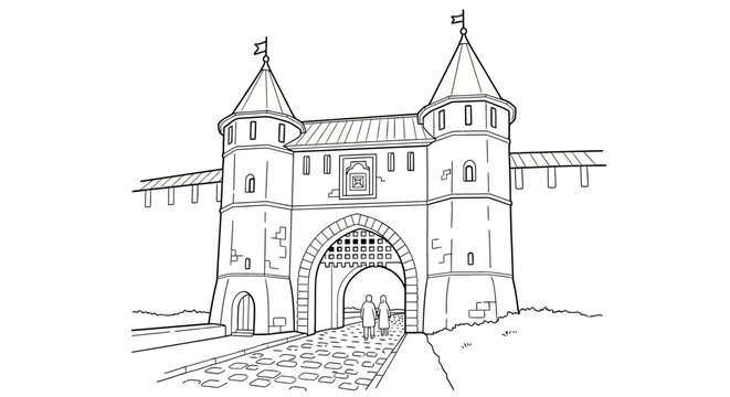 Historical castle gatehouse with medieval architectural details.