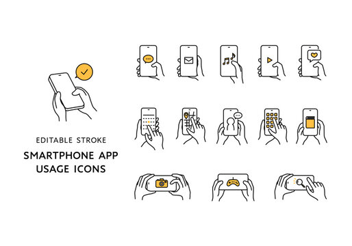 いろんなスマホアプリを操作する手のアイコンセット