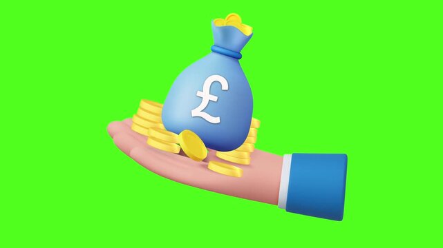 Pound Money Bag on hand Green Screen Animation Video