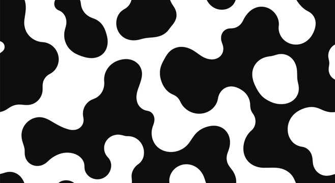 Seamless black and white organic shapes pattern abstract fluid design