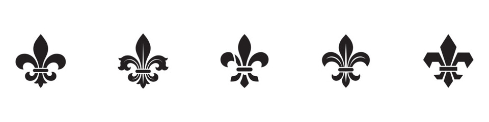 Fleur de lis icon set. Heraldic lily flower silhouette collection. French royal symbol and luxury emblem. Vector illustration. © Jeremy_Show