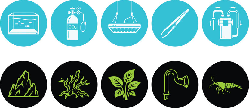 Collection of water, aquarium and biology icons Vector