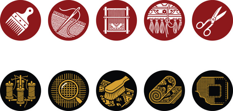 Sewing tools icons with red and black background Vector
