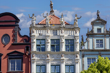 Decorative facade of Renaissance Golden House (Steffens House) tenement house on Dlugi Targ (Long Market), Gdansk, Poland © mychadre77