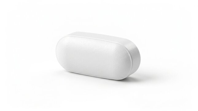 White Oval Caplet Pill Tablet on White Background