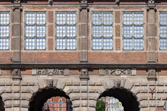 Facade of 16th century Green Gate, masterpiece of Dutch Mannerist style, Long Market, Gdansk, Poland