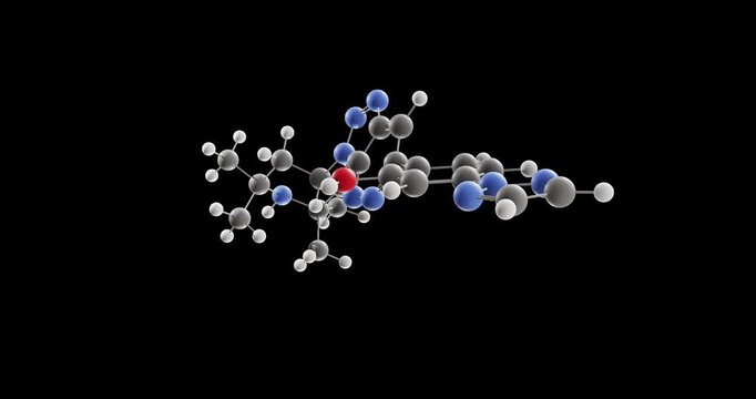 Votoplam molecule, rotating 3D model of gene splicing modulator, looped video on a black background
