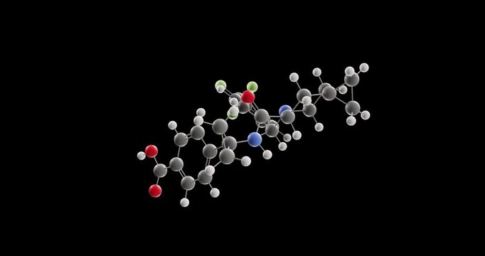 Vorbipiprant molecule, rotating 3D model of ep4 receptor antagonist, looped video on a black background
