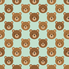 Fototapeta premium Cute Cartoon Bear Faces Repeating Pattern on Pastel Mint Background