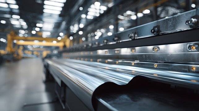 Metal sheet processing line inside modern manufacturing factory.