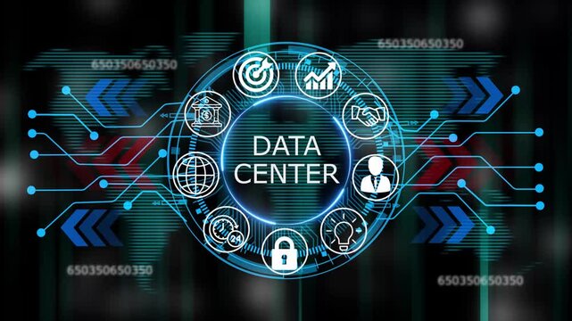 data center business and technology HUD concept icons. video animation  
