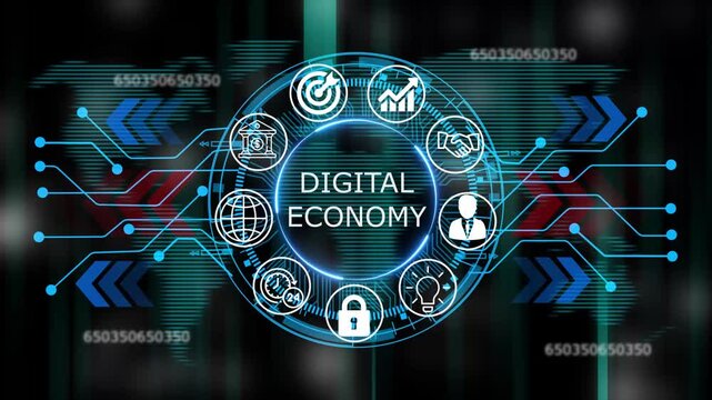 digital economy business and technology HUD concept icons. video animation  