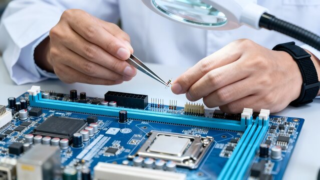 Person repairing electronic circuit board