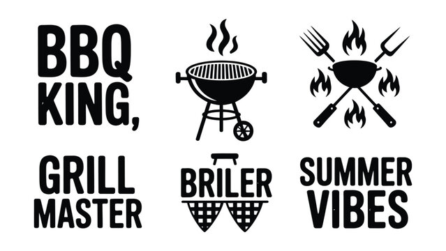 BBQ grill master king summer vibes grilling illustrations on white background
