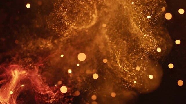 Abstract fiery particles swirling on a dark background motion graphic