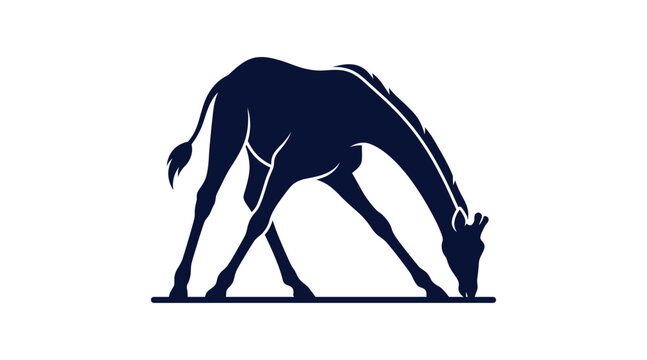 Dark Blue Camel Silhouette Bending Down on White Background