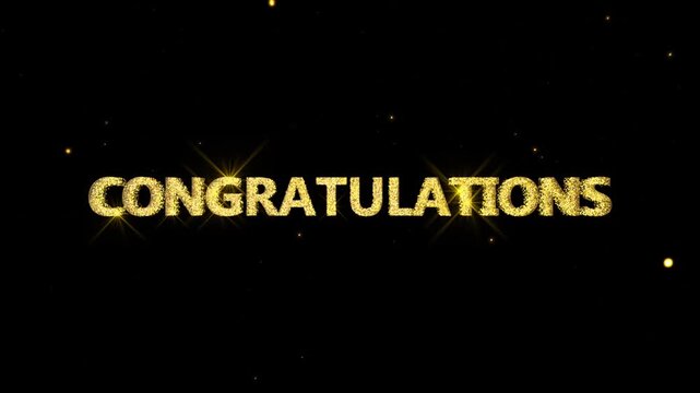 Luxury Golden Congratulations Text with Sparkling Glitter Stars Trail.
