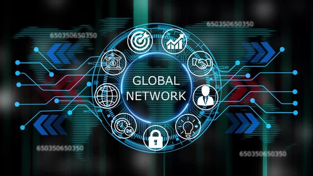 global network business and technology HUD concept icons. video animation  