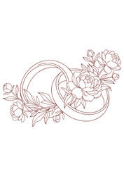 Intertwined Rings with Peonies Illustration © Line Art