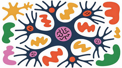 Fototapeta premium Detailed neuron cell body with nucleus and dendrites, isolated on transparent background