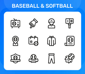 Fototapeta premium Baseball and Softball icon set. Editable line icons. Professional and modern outline icon pack vector illustration highlighting team play and sports essentials in a simple design.