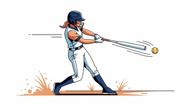 Female baseball player batting illustration