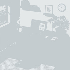 Fototapeta premium Cozy Home Office Desk with Laptop, Plant, and Coffee Mug - Illustration