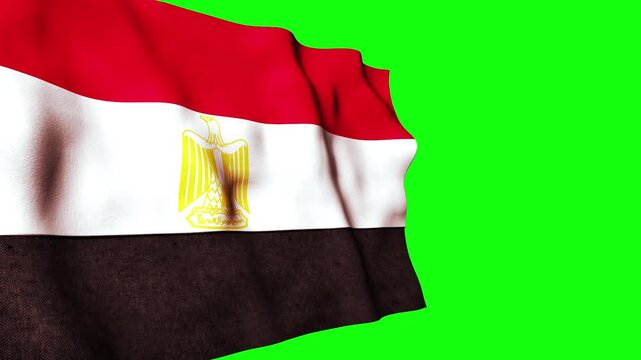 Realistic Egypt Flag Waving Animation Loop with Sky Background. 3D Arab Republic of Egypt National Flag Fluttering in the Wind.