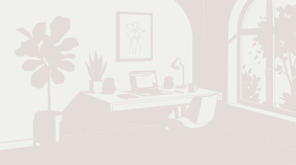 Obraz premium Minimalist home office with plants and natural light from window