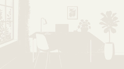 Obraz premium Cozy Home Office with Desk, Chair, Laptop, and Plants - Bright Natural Light