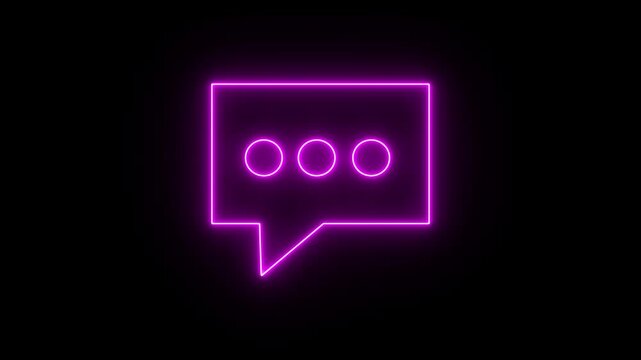 Glowing pink neon speech bubble icon with three dots representing a message or chat notification on a black background.