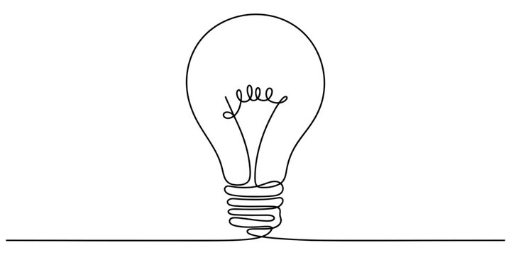 Minimalist single line drawing of a light bulb representing innovation and ideas on a white background