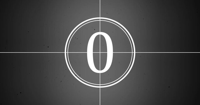 5 to 0 seconds countdown with vintage film featuring grain texture with scratches background. Quick transitions 4k resolution loop video animation 