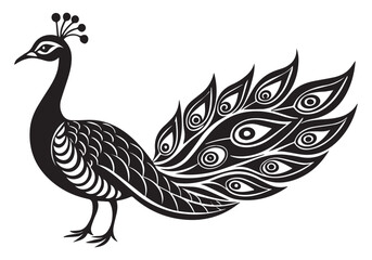 Fototapeta premium Elegant stylized peacock illustration in black and white sophisticated ornamental design Vector Art Illustrations