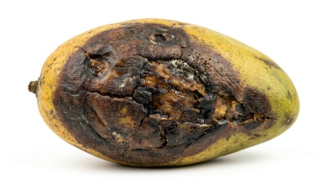 Rotten mango fruit on white background.