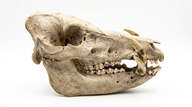 Monkey skull side view isolated white.