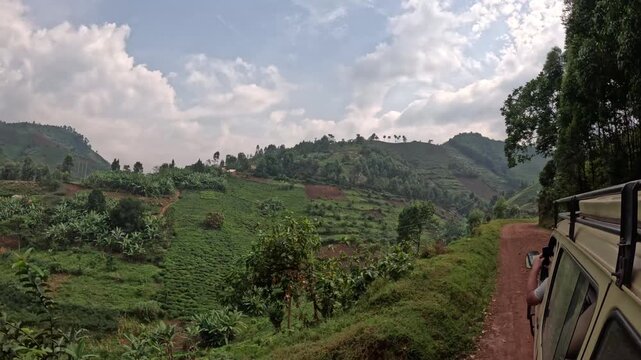 Cinematic Uganda overland footage with panoramic views in Bwindi forest