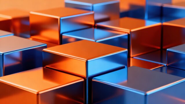 Metallic cubes in orange and blue