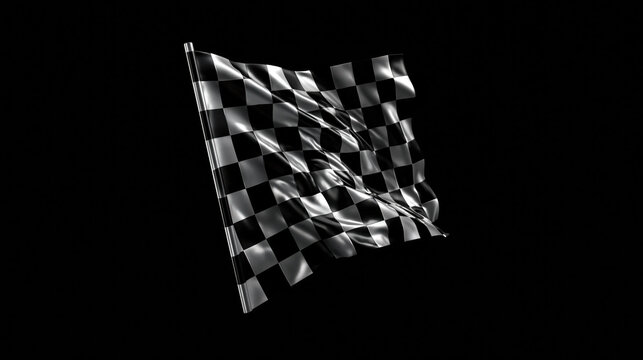Checkered flag racing flag black background white square waving fabric finish line motorsport competition victory speed checkered flag waving black background with white square pattern conveying
