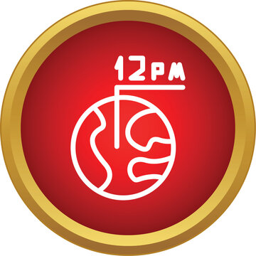 Earth icon showing 12pm, representing global time zones and international scheduling